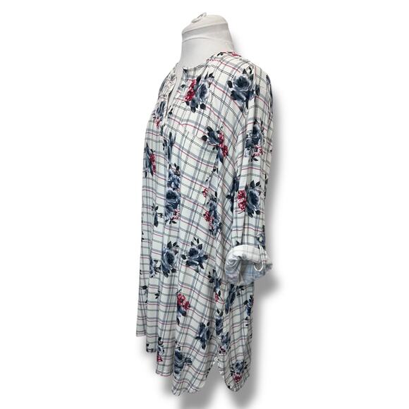 Como Vintage Womens 3X Plaid Floral V-Neck Tunic Top - Picture 4 of 10